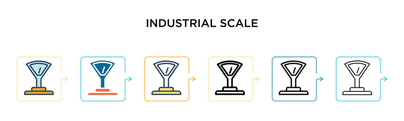 Industrial scale vector icon in 6 different modern styles. Black, two colored industrial scale icons designed in filled, outline, line and stroke style. Vector illustration can be used for web,