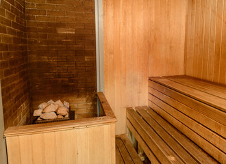 sauna, stove in the sauna with stones
