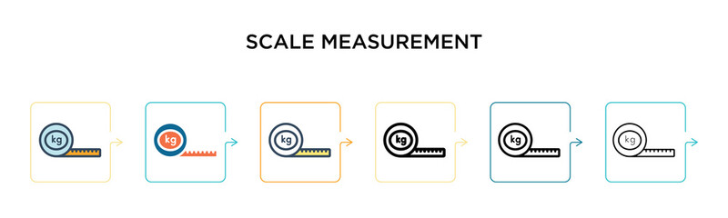 Scale measurement vector icon in 6 different modern styles. Black, two colored scale measurement icons designed in filled, outline, line and stroke style. Vector illustration can be used for web,