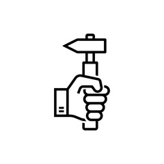Hand holds a hammer. Vector isolated icon.