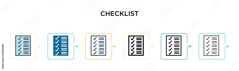 Aufkleber checklist vector icon in 6 different modern styles. black, two colored checklist icons designed in f