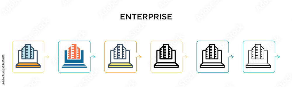 Poster enterprise vector icon in 6 different modern styles. black, two colored enterprise icons designed in