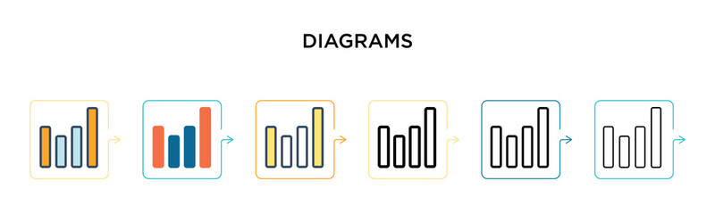 Diagrams vector icon in 6 different modern styles. Black, two colored diagrams icons designed in filled, outline, line and stroke style. Vector illustration can be used for web, mobile, ui