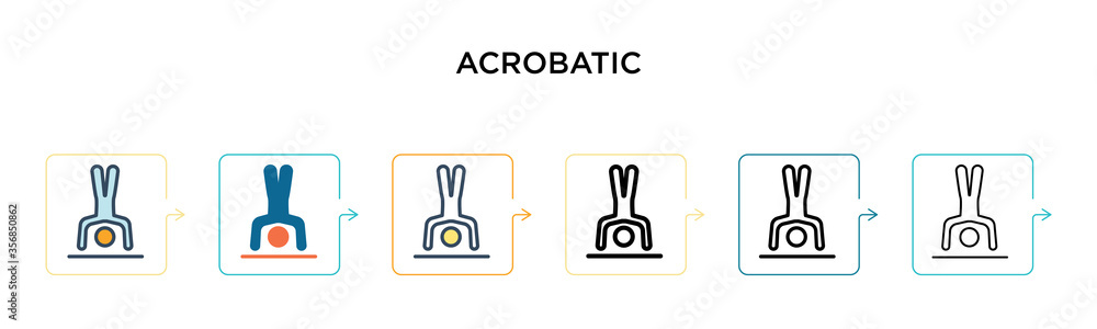 Poster acrobatic vector icon in 6 different modern styles. black, two colored acrobatic icons designed in f
