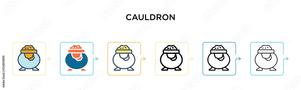 Poster cauldron vector icon in 6 different modern styles. black, two colored cauldron icons designed in fil
