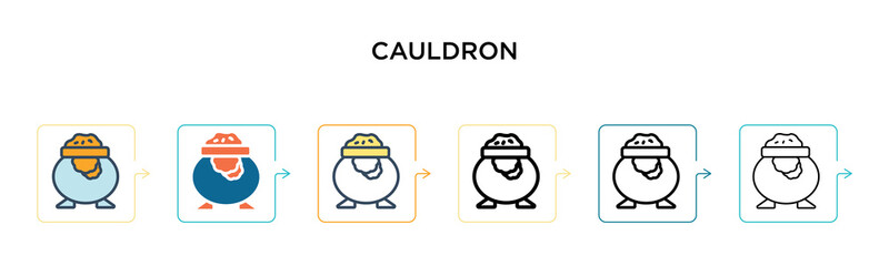 Cauldron vector icon in 6 different modern styles. Black, two colored cauldron icons designed in filled, outline, line and stroke style. Vector illustration can be used for web, mobile, ui