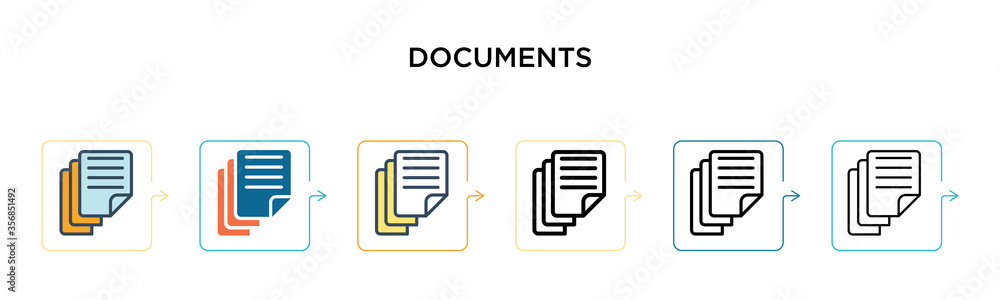 Poster documents vector icon in 6 different modern styles. black, two colored documents icons designed in f