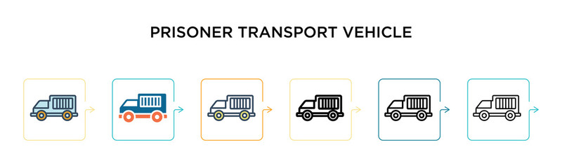 Prisoner transport vehicle vector icon in 6 different modern styles. Black, two colored prisoner transport vehicle icons designed in filled, outline, line and stroke style. Vector illustration can be