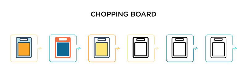 Chopping board vector icon in 6 different modern styles. Black, two colored chopping board icons designed in filled, outline, line and stroke style. Vector illustration can be used for web, mobile, ui