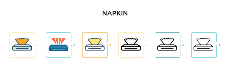 Napkin vector icon in 6 different modern styles. Black, two colored napkin icons designed in filled, outline, line and stroke style. Vector illustration can be used for web, mobile, ui