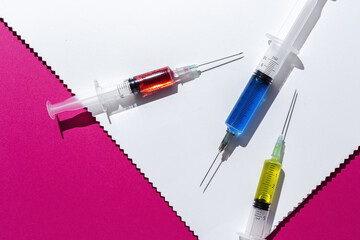 Covid-19- Vaccine vial dose against coronavirus needle syringe, medical concept vaccination