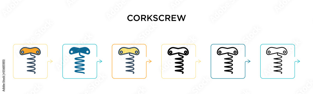 Poster corkscrew vector icon in 6 different modern styles. black, two colored corkscrew icons designed in f