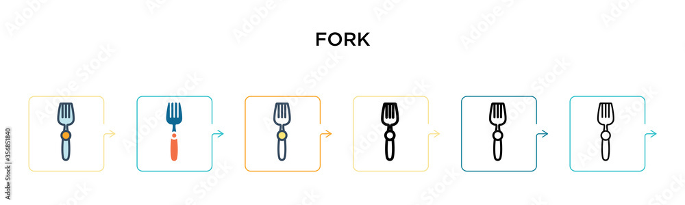Poster fork vector icon in 6 different modern styles. black, two colored fork icons designed in filled, out