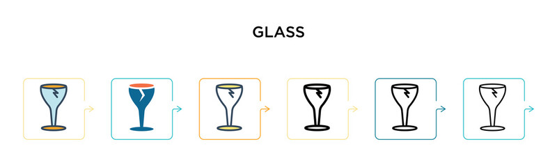 Glass vector icon in 6 different modern styles. Black, two colored glass icons designed in filled, outline, line and stroke style. Vector illustration can be used for web, mobile, ui