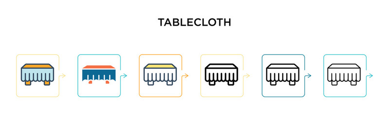 Tablecloth vector icon in 6 different modern styles. Black, two colored tablecloth icons designed in filled, outline, line and stroke style. Vector illustration can be used for web, mobile, ui