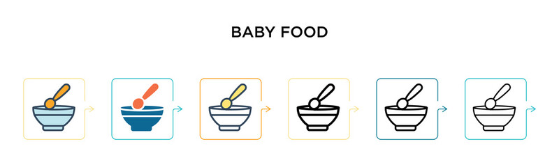 Baby food vector icon in 6 different modern styles. Black, two colored baby food icons designed in filled, outline, line and stroke style. Vector illustration can be used for web, mobile, ui