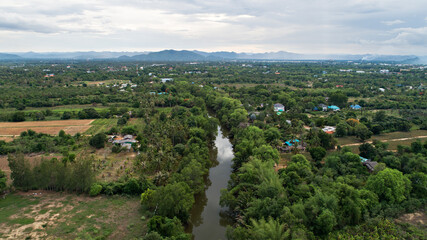 Fototapeta na wymiar Aerial view of canals in rural areas.Top view of drone