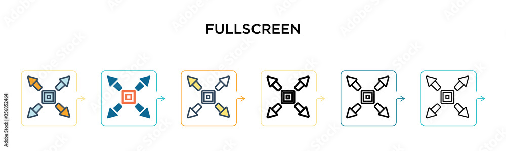 Aufkleber fullscreen vector icon in 6 different modern styles. black, two colored fullscreen icons designed in