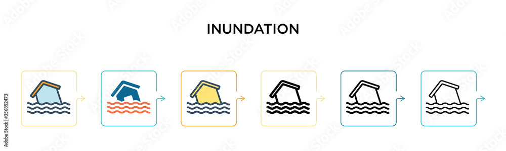 Poster inundation vector icon in 6 different modern styles. black, two colored inundation icons designed in