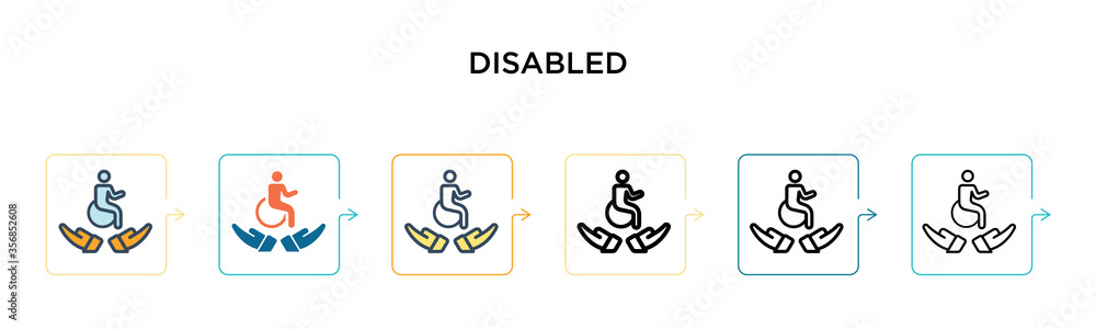 Poster disabled vector icon in 6 different modern styles. black, two colored disabled icons designed in fil