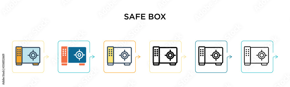 Poster safe box vector icon in 6 different modern styles. black, two colored safe box icons designed in fil