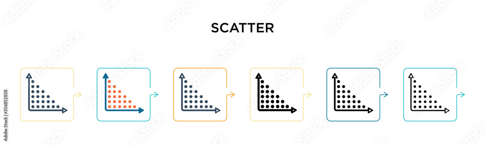 Poster scatter vector icon in 6 different modern styles. black, two colored scatter icons designed in fille