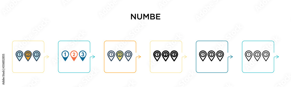 Poster numbered vector icon in 6 different modern styles. black, two colored numbered icons designed in fil
