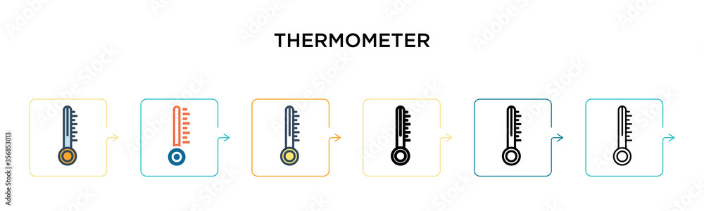 Poster thermometer vector icon in 6 different modern styles. black, two colored thermometer icons designed 