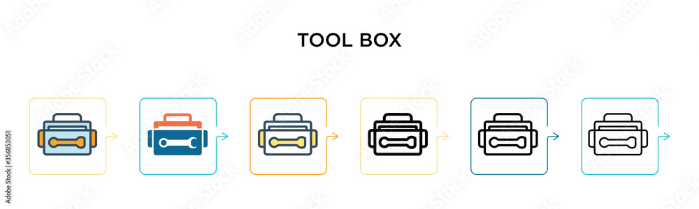 Poster tool box vector icon in 6 different modern styles. black, two colored tool box icons designed in fil