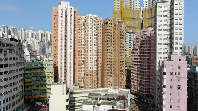 Traditional Bamboo Scaffolding covering a new Downtown Hong Kong residential skyscraper Building