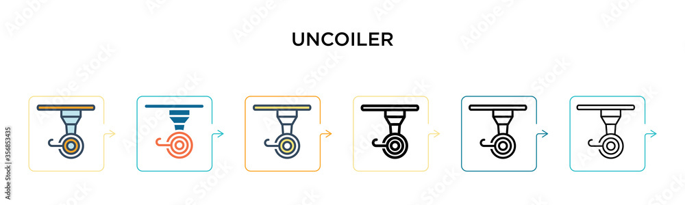 Poster uncoiler vector icon in 6 different modern styles. black, two colored uncoiler icons designed in fil