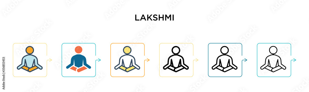 Poster lakshmi vector icon in 6 different modern styles. black, two colored lakshmi icons designed in fille