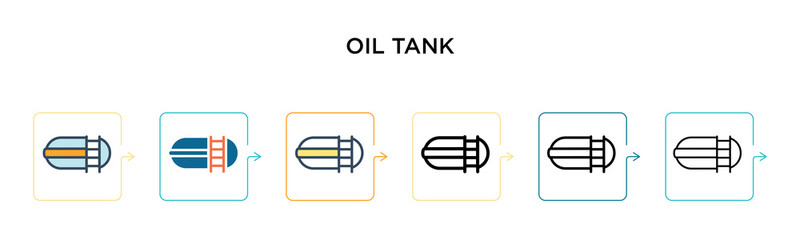 Oil tank vector icon in 6 different modern styles. Black, two colored oil tank icons designed in filled, outline, line and stroke style. Vector illustration can be used for web, mobile, ui
