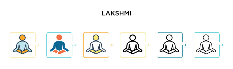 Lakshmi vector icon in 6 different modern styles. Black, two colored lakshmi icons designed in filled, outline, line and stroke style. Vector illustration can be used for web, mobile, ui