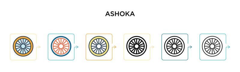 Ashoka vector icon in 6 different modern styles. Black, two colored ashoka icons designed in filled, outline, line and stroke style. Vector illustration can be used for web, mobile, ui