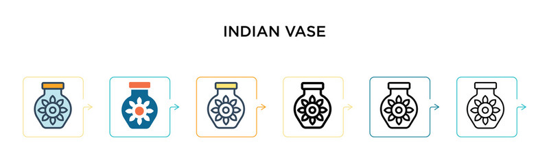 Indian vase vector icon in 6 different modern styles. Black, two colored indian vase icons designed in filled, outline, line and stroke style. Vector illustration can be used for web, mobile, ui