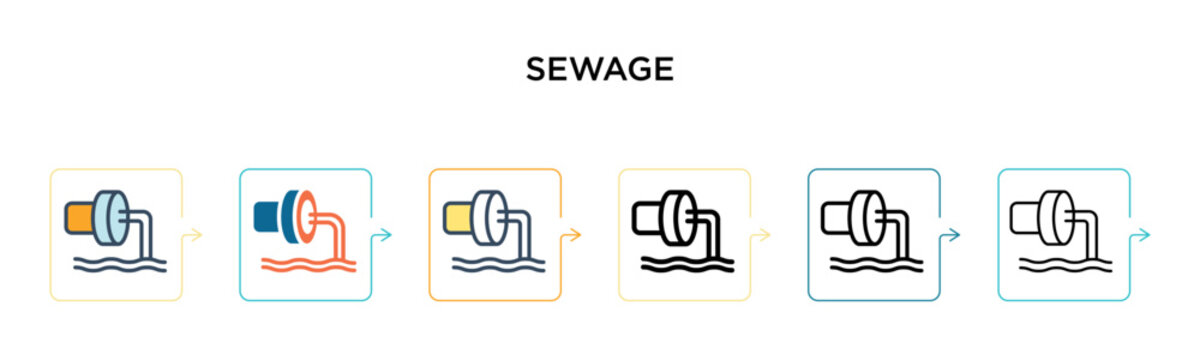 Sewage vector icon in 6 different modern styles. Black, two colored sewage icons designed in filled, outline, line and stroke style. Vector illustration can be used for web, mobile, ui