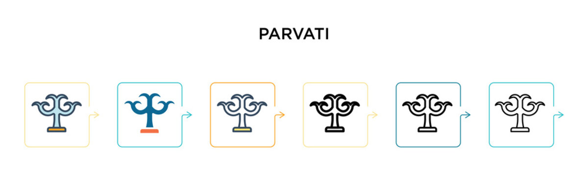 Parvati vector icon in 6 different modern styles. Black, two colored parvati icons designed in filled, outline, line and stroke style. Vector illustration can be used for web, mobile, ui