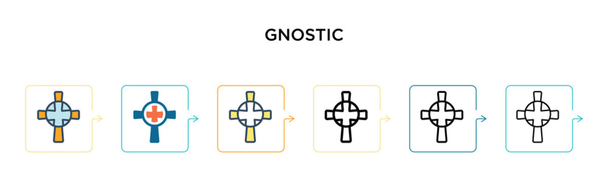 Gnostic vector icon in 6 different modern styles. Black, two colored gnostic icons designed in filled, outline, line and stroke style. Vector illustration can be used for web, mobile, ui
