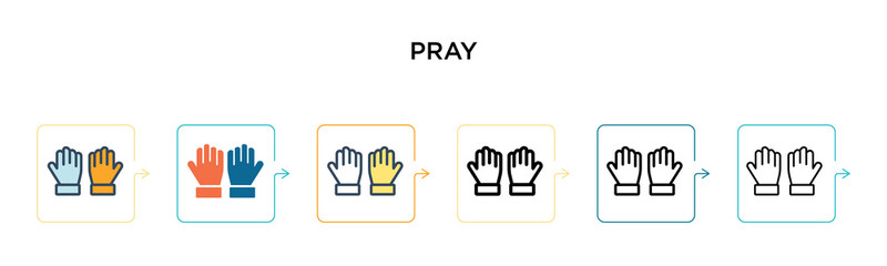 Obraz premium Pray vector icon in 6 different modern styles. Black, two colored pray icons designed in filled, outline, line and stroke style. Vector illustration can be used for web, mobile, ui