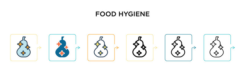 Food hygiene vector icon in 6 different modern styles. Black, two colored food hygiene icons designed in filled, outline, line and stroke style. Vector illustration can be used for web, mobile, ui