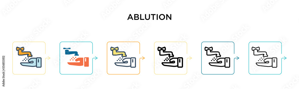 Poster ablution vector icon in 6 different modern styles. black, two colored ablution icons designed in fil