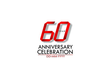 60 years anniversary, Red Dark Contour color with Speedy Design minimalist logo vector illustration on white background - Vector