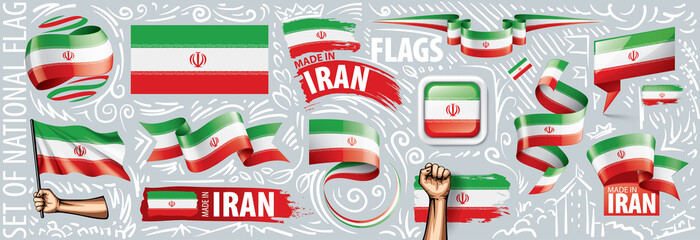 Vector set of the national flag of Iran in various creative designs