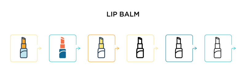 Lip balm vector icon in 6 different modern styles. Black, two colored lip balm icons designed in filled, outline, line and stroke style. Vector illustration can be used for web, mobile, ui