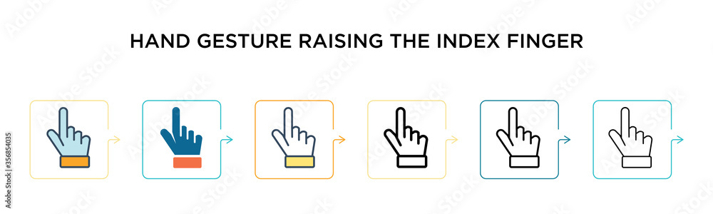 Poster hand gesture raising the index finger vector icon in 6 different modern styles. black, two colored h