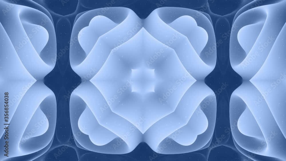 Poster 3d abstract shape like star or flower, symmetrical structure of black blue velvet material intersper