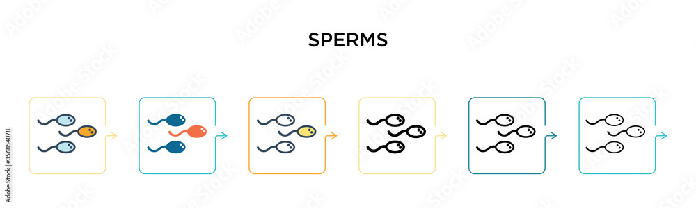 Poster sperms vector icon in 6 different modern styles. black, two colored sperms icons designed in filled,