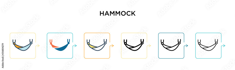 Poster hammock vector icon in 6 different modern styles. black, two colored hammock icons designed in fille