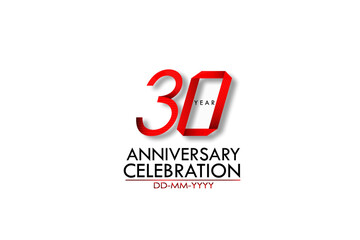 30 years anniversary, Red Dark Contour color with Speedy Design minimalist logo vector illustration on white background - Vector
